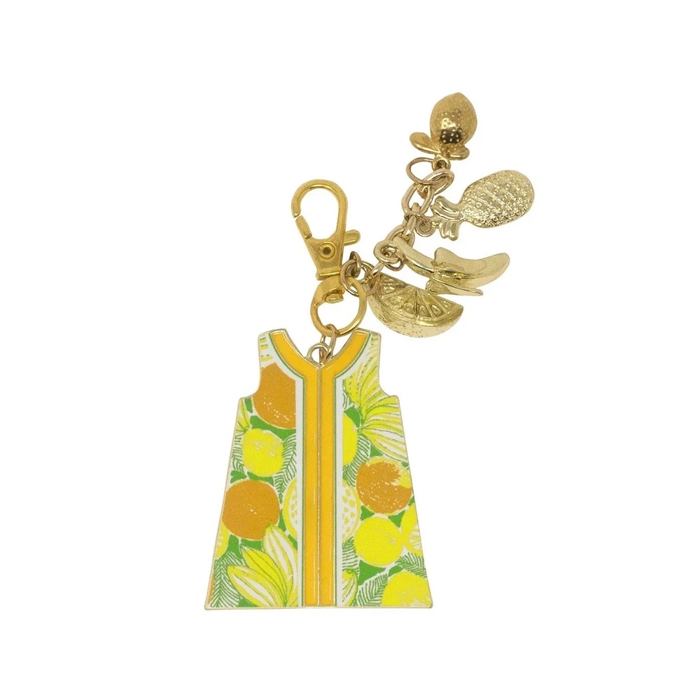 NIP Lilly Pulitzer Shift Dress Bag Charm Zesty Citrus Fruits Green Orange Gold